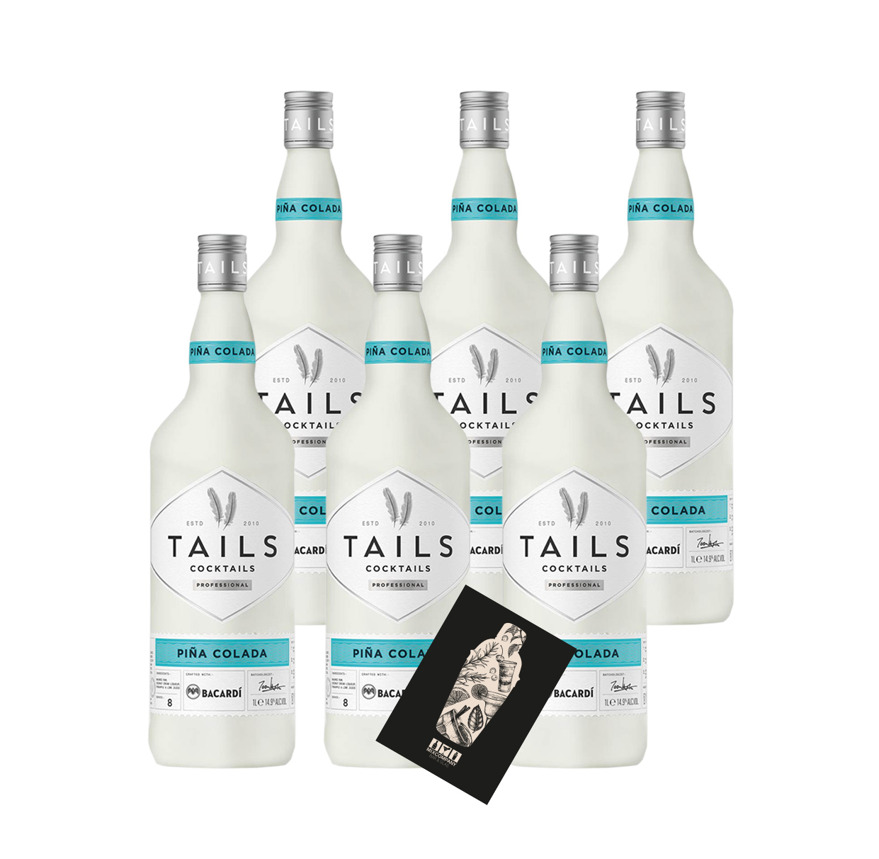 Tails Cocktails Professional Pina Colada 6 x 1L 14,9% Vol. 6er-Set 1 Flasche = 10 Cocktails - 60 Cocktails- [Enthält Sulfite]