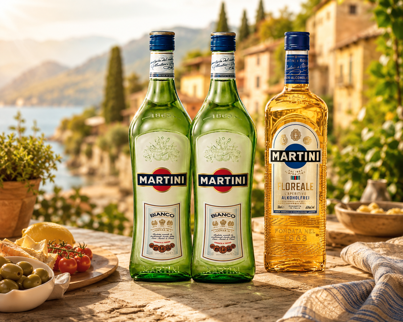 Martini Aperitiv Bundle - 2x Martini Bianco 0,75L (15% Vol) + Martini Floreale Alkoholfrei 0,75L GRATIS [Enthält Sulfite] 