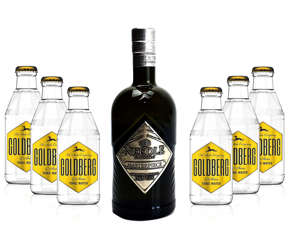 Needle Masterpiece Dry Gin 0,5L (45% Vol) + 6 x Goldberg Tonic Water 0,2l MEHRWEG inkl. Pfand- Needle Masterpiece Gin Set