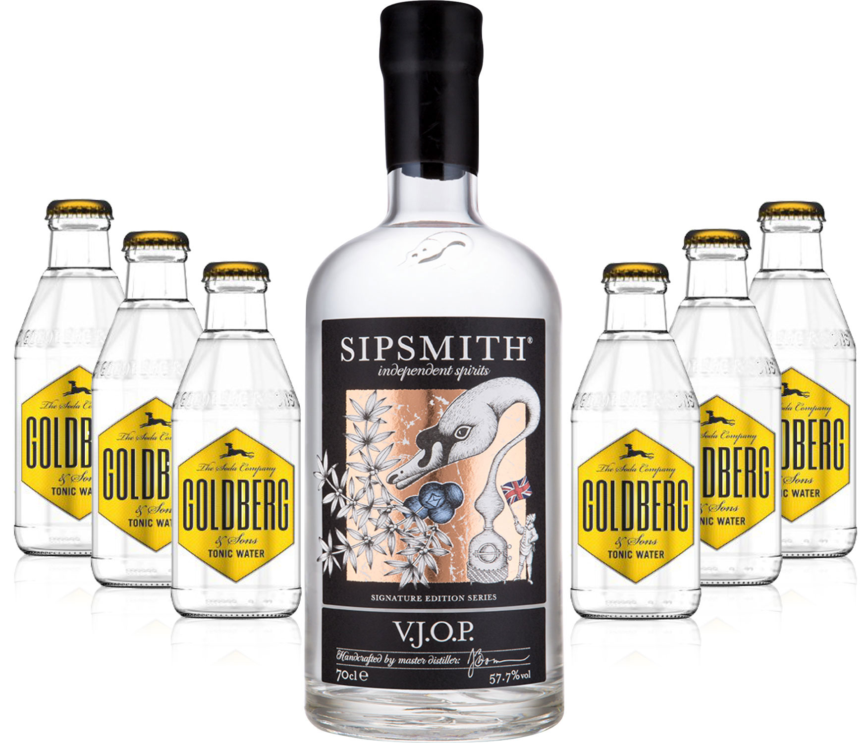 Gin Tonic Set - Sipsmith V.J.O.P. Gin 0,7l 700ml (57,5% Vol) + 6x Goldberg Tonic Water 200ml inkl. Pfand MEHRWEG -[Enthält Sulfite]