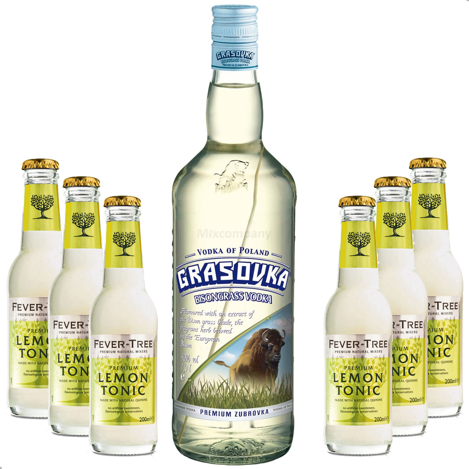 Vodka Lemon Set - Grasovka Vodka 1L (40% Vol) + 6x Fever Tree Lemon Tonic 200ml inkl. Pfand MEHRWEG