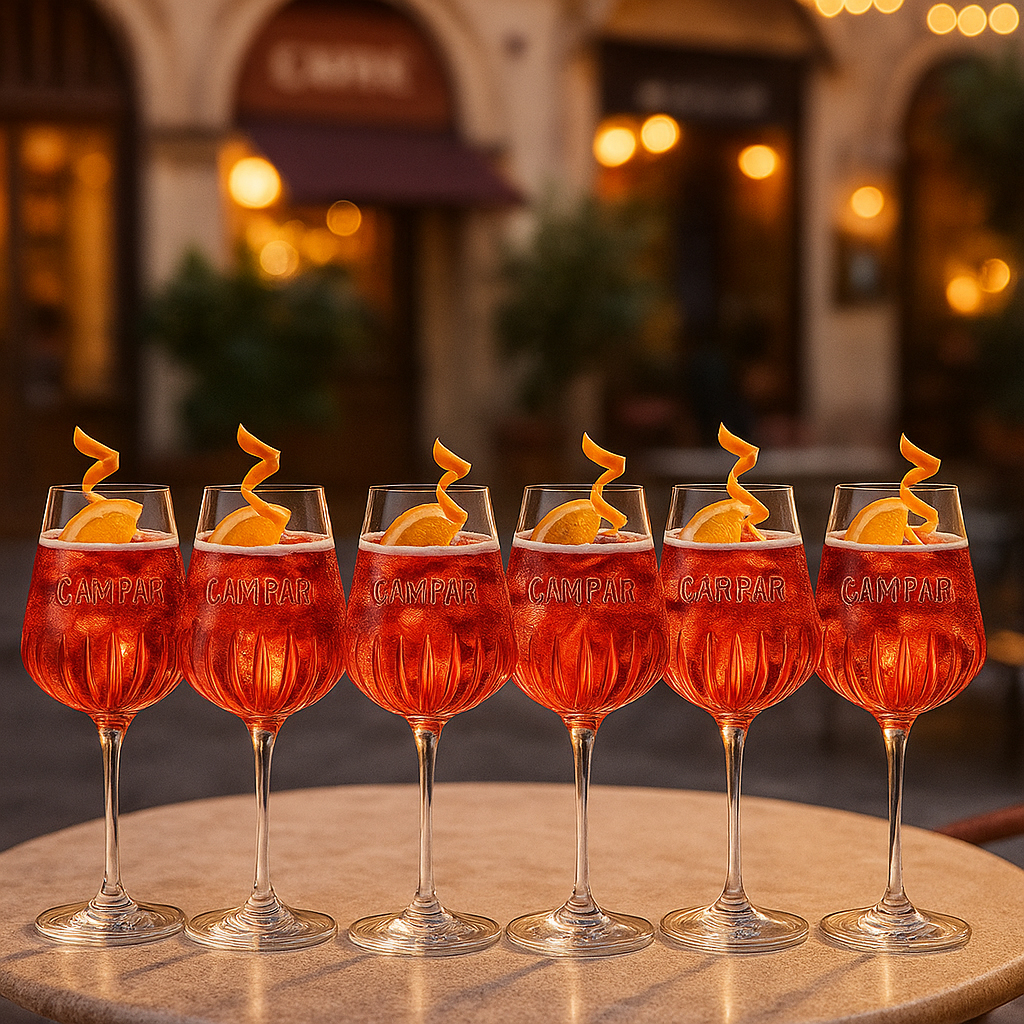 Campari Reliefglas – 6er Set | Original Campari Ballon-Stielgläser 0,49 L | Premium Cocktail- & Longdrink Gläser mit Struktur