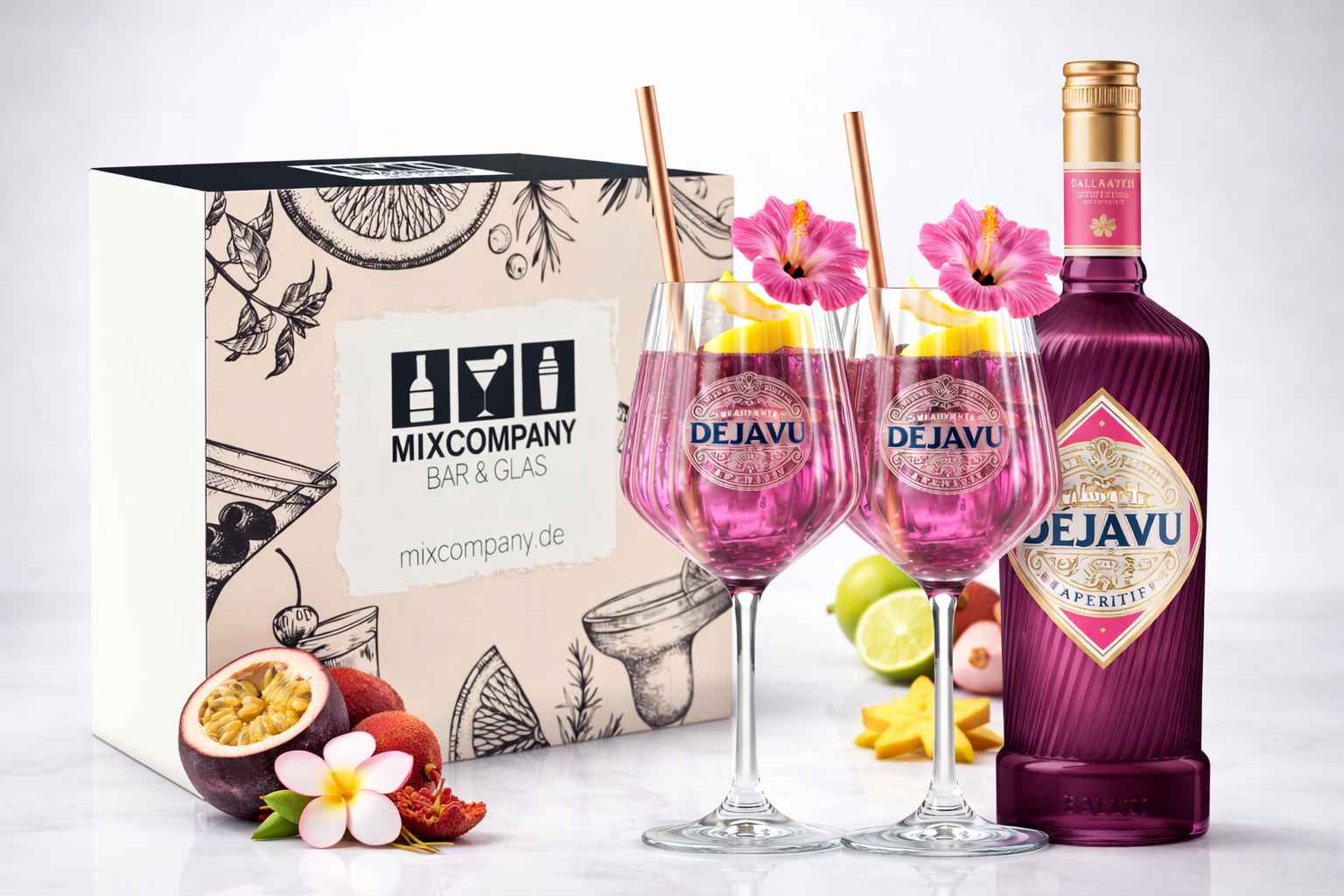 Aperitif Déjà-Vu Aloha Aperitif Geschenkset 0,7L + 2 Gläser in Geschenkbox – 15% Vol.- [Enthält Sulfite]
