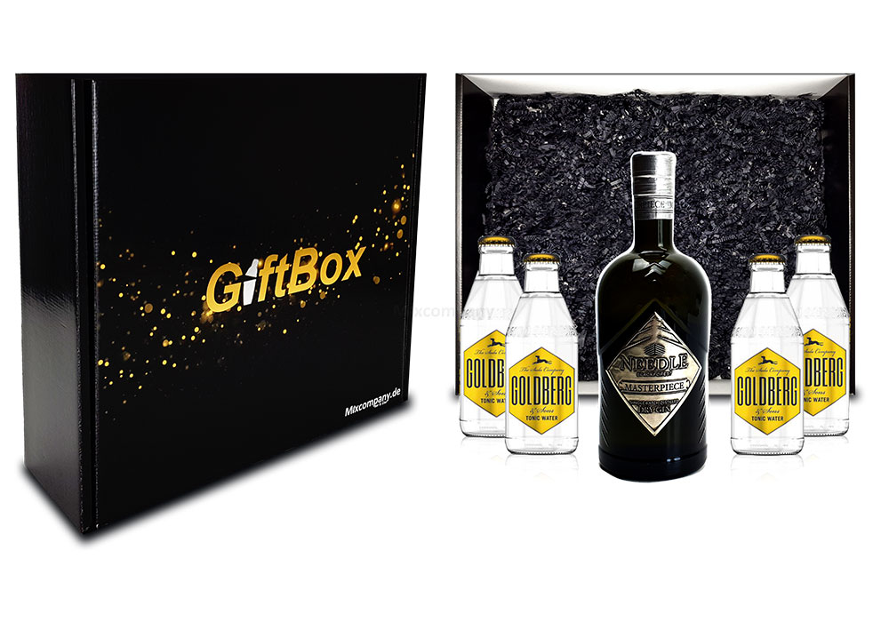 Mixcompany Geschenkset - Needle Masterpiece Dry Gin 0,5L (45% Vol) + 4 x Goldberg Tonic Water 0,2l MEHRWEG inkl. Pfand- Needle Masterpiece Gin Geschenk Set