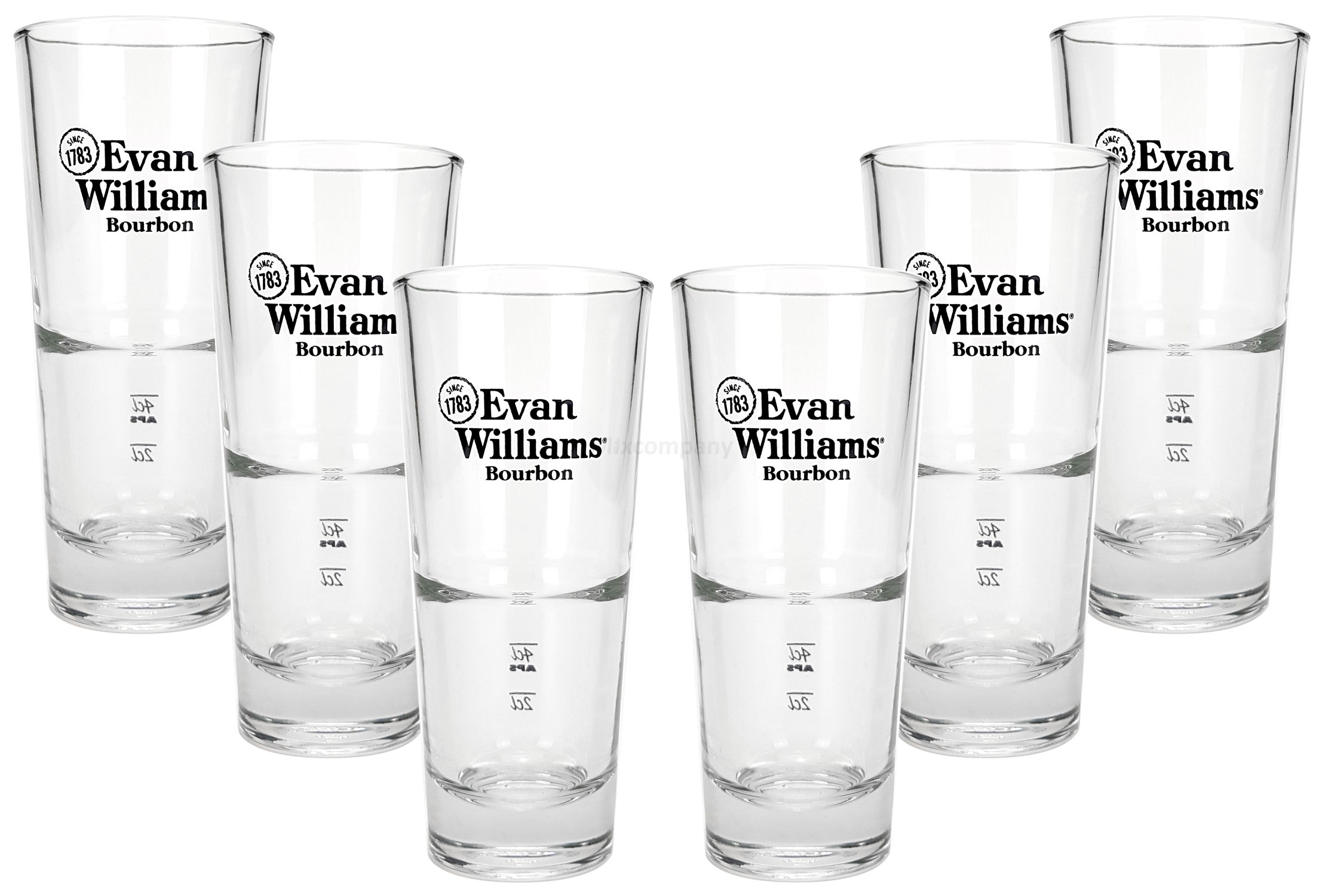 Evan Williams Bourbon Cocktail Longdrink Glas Gläser Set - 6x Longdrinkgläser 2/4cl geeicht