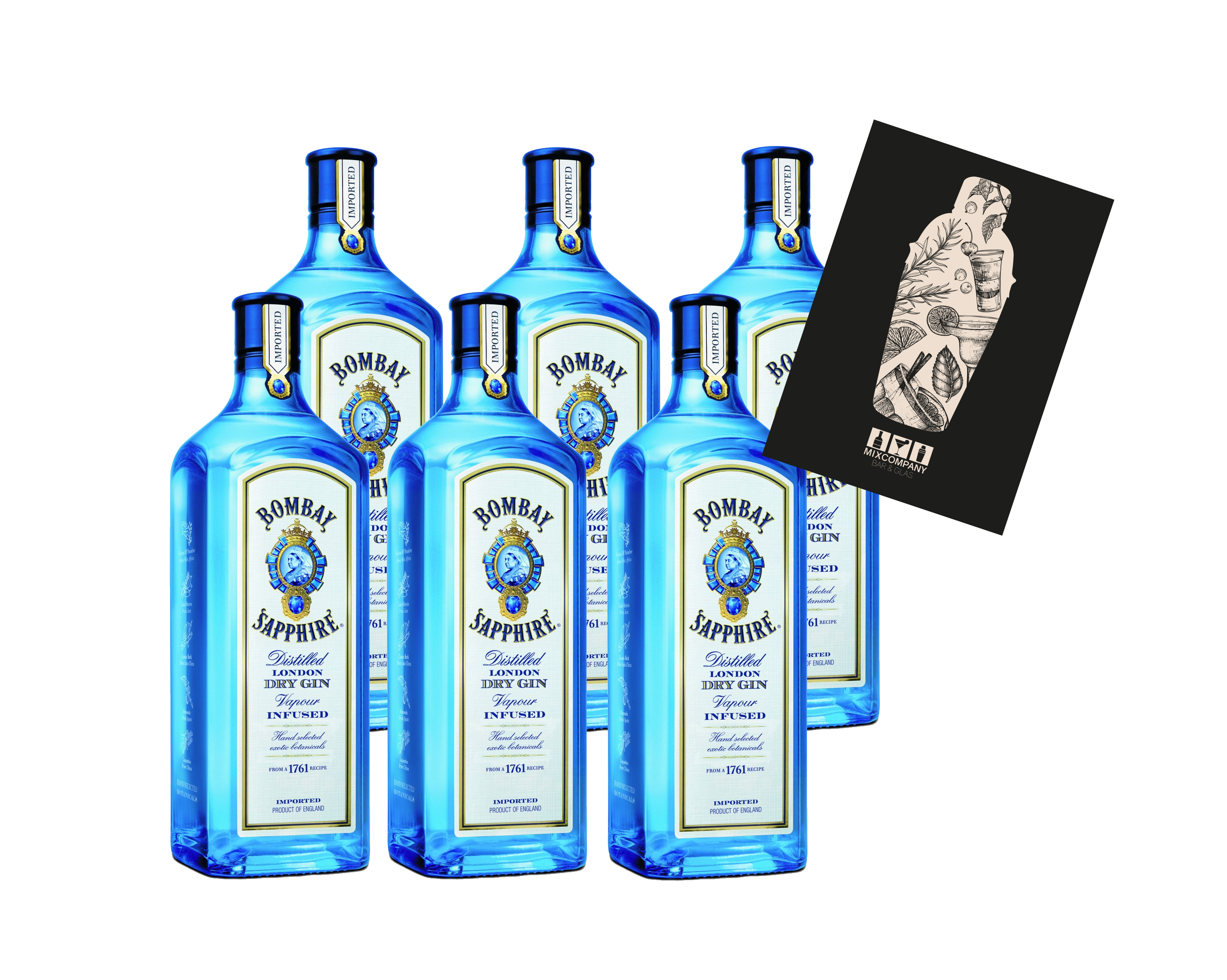 Bombay Sapphire 6er Set Distilled London Dry Gin 6x 1L (40% vol) Vapour infused- [Enthält Sulfite]