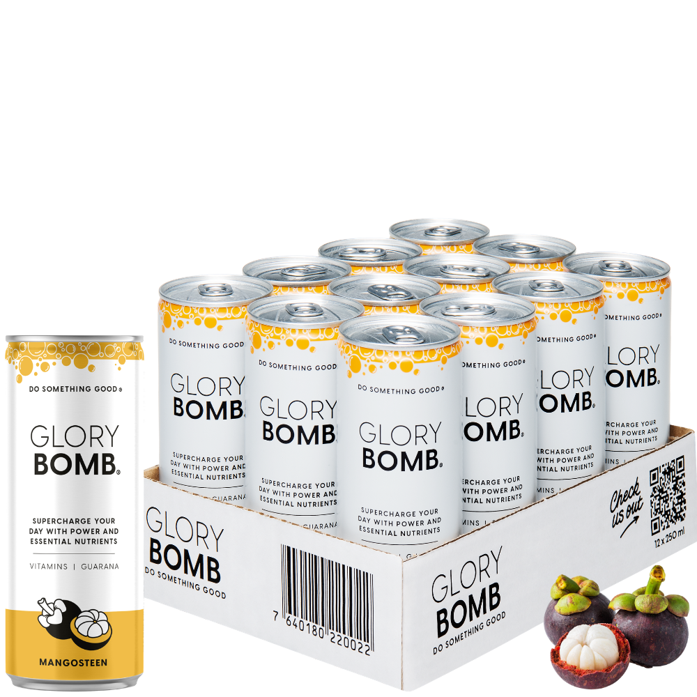 GLORY BOMB Mangosteen Energy Drink 12 x 250 ml Tray inkl. Einweg Pfand – Mit Vitaminen & Guarana