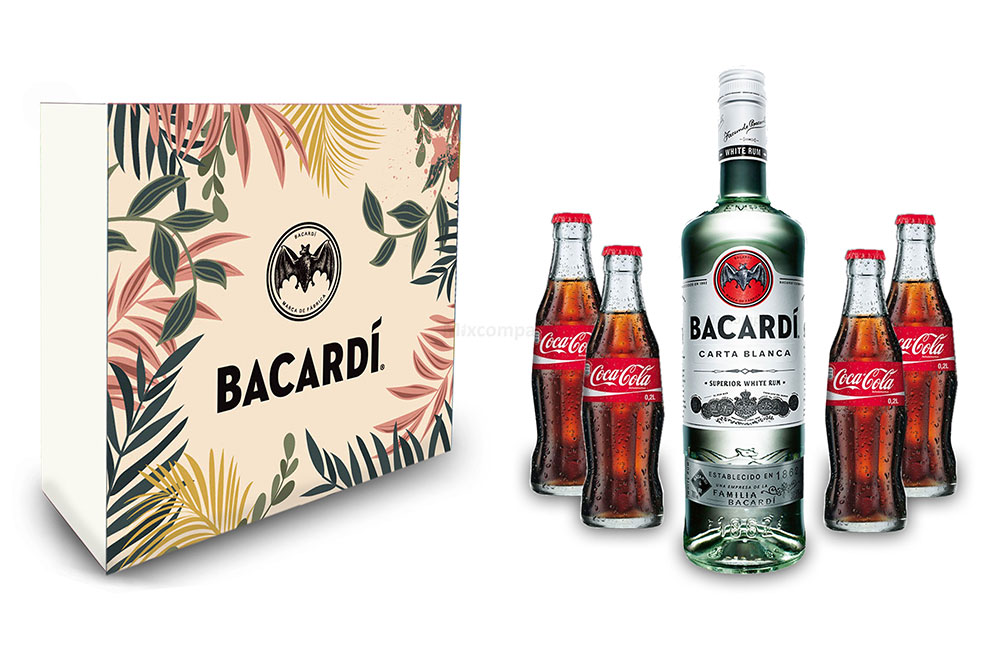 Bacardi Geschenkset - Bacardi Carta Blanca Rum 0,7l 700ml (37,5% Vol) + 4x Coca Cola 0,2L Inkl. Pfand MEHRWEG- [Enthält Sulfite]