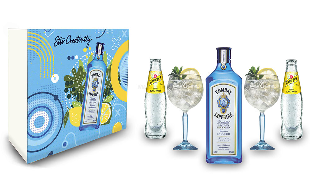 Bombay Sapphire Tonic Geschenkset - Bombay Sapphire London Dry Gin 0,7L (40% Vol) + 2er Set Ballon Glas + 2x Schweppes Tonic Water 200ml inkl. Pfand MEHRWEG - [Enthält Sulfite]