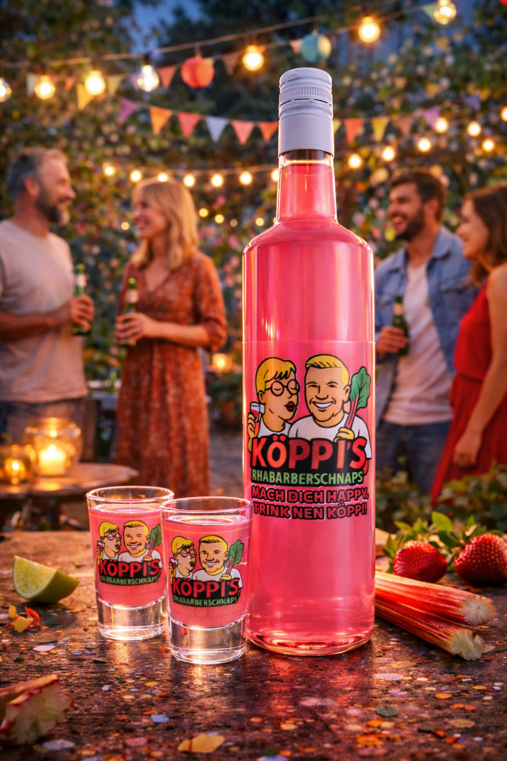 KÖPPIS Rhabarberschnaps – Rhabarber & Vanille Partyshot | 0,7 l | 15 % Vol. | Fruchtlikör mit >85 % Rhabarbernektar  - [Enthält Sulfite]