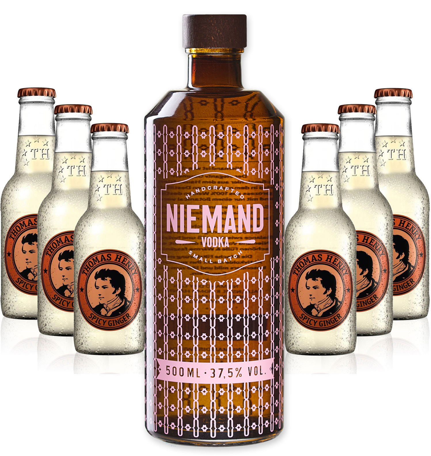 Niemand Vodka Small Batch Handcrafted Wodka 0,5l 500ml (37,5% Vol) + 6x Thomas Henry Spicy Ginger 200ml - Inkl. Pfand MEHRWEG Moscow Mule Set- [Enthält Sulfite]