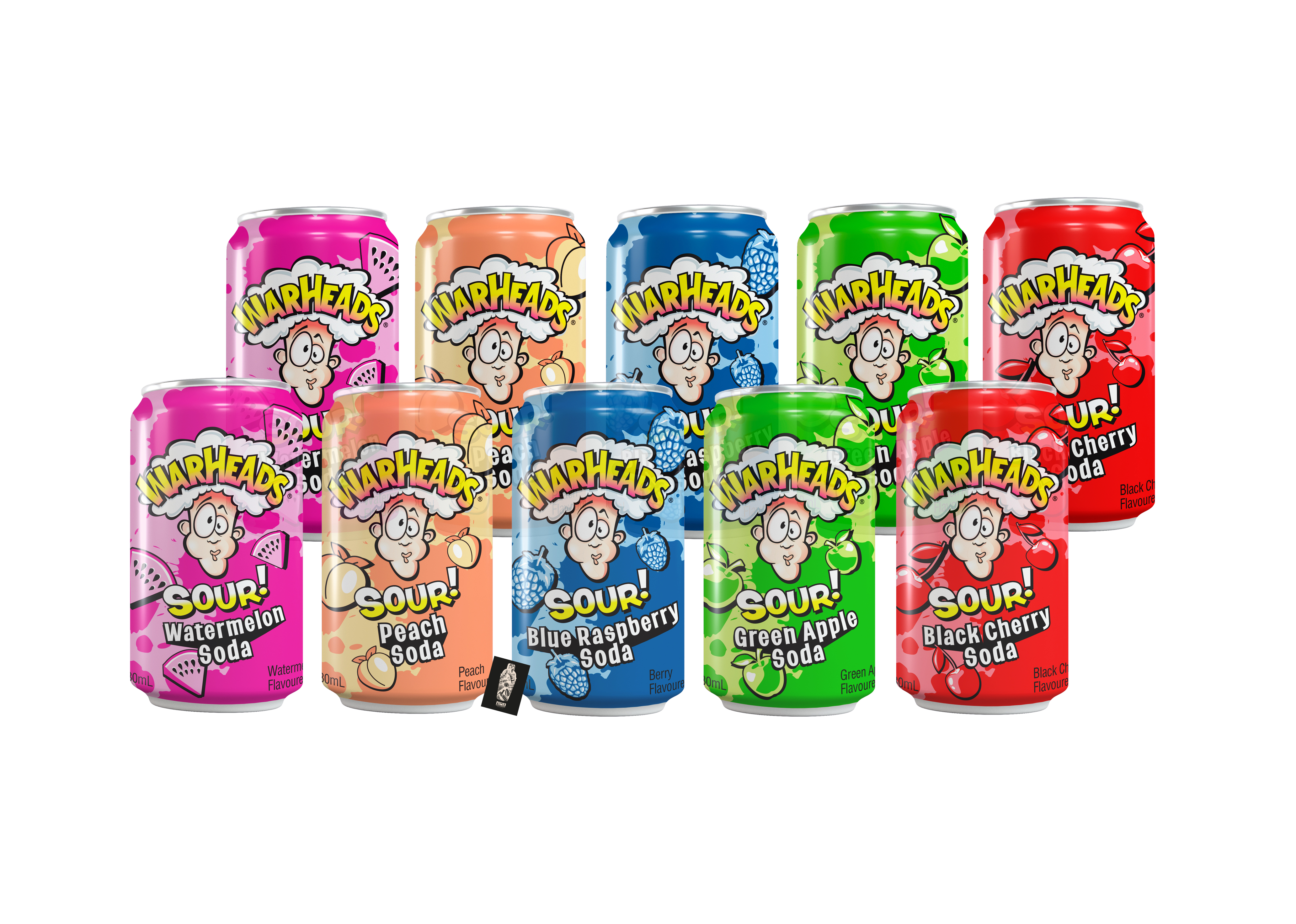 Warheads Sour 10er Set Probierset 10 x 330ml 2x Sour Watermelon Soda - 2x Sour Peach Soda - 2x Sour Blue Raspberry Soda / 2x Sour Green Apple Soda / 2x Sour Black Cherry Soda inkl. Pfand EINWEG