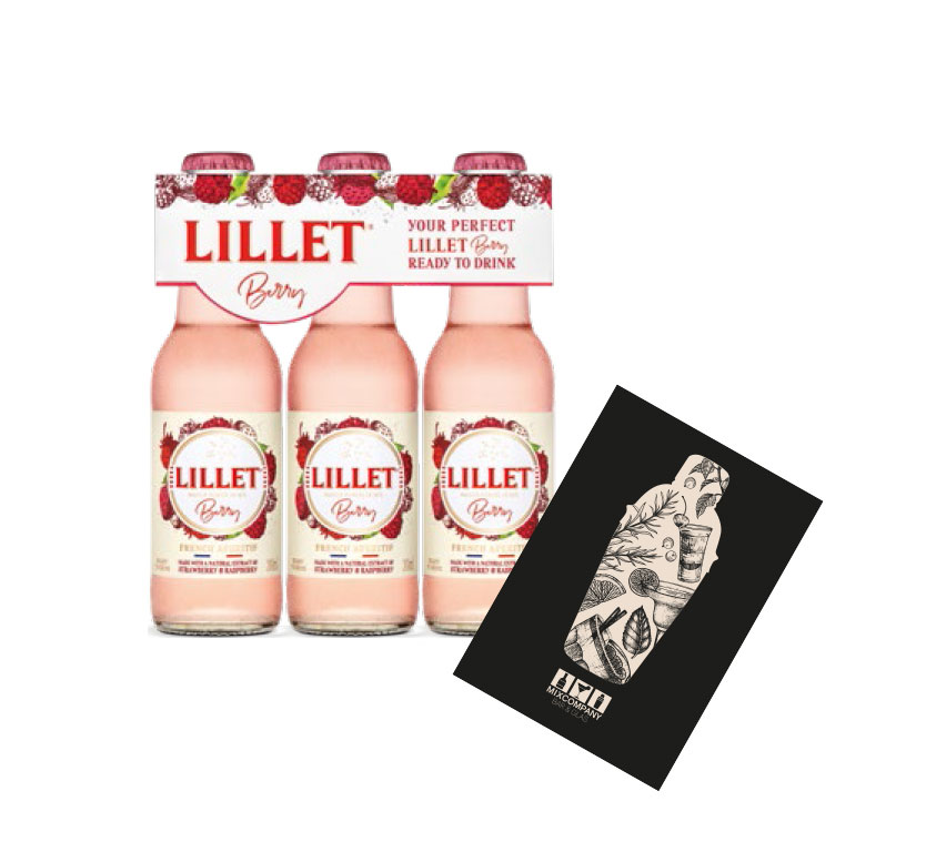 Lillet Berry 3er Set ready to drink 3x 200ml (10,3% vol) Lillet Wild Berry Strawberry Raspberry Mischgetränk- [Enthält Sulfite]