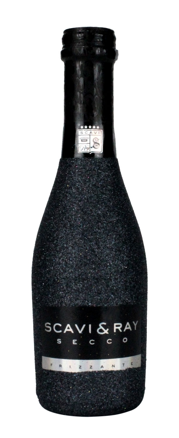Scavi & Ray Secco Frizzante Piccolo 0,2l (10,5% Vol) Bling Bling Glitzerflasche in schwarz -[Enthält Sulfite]