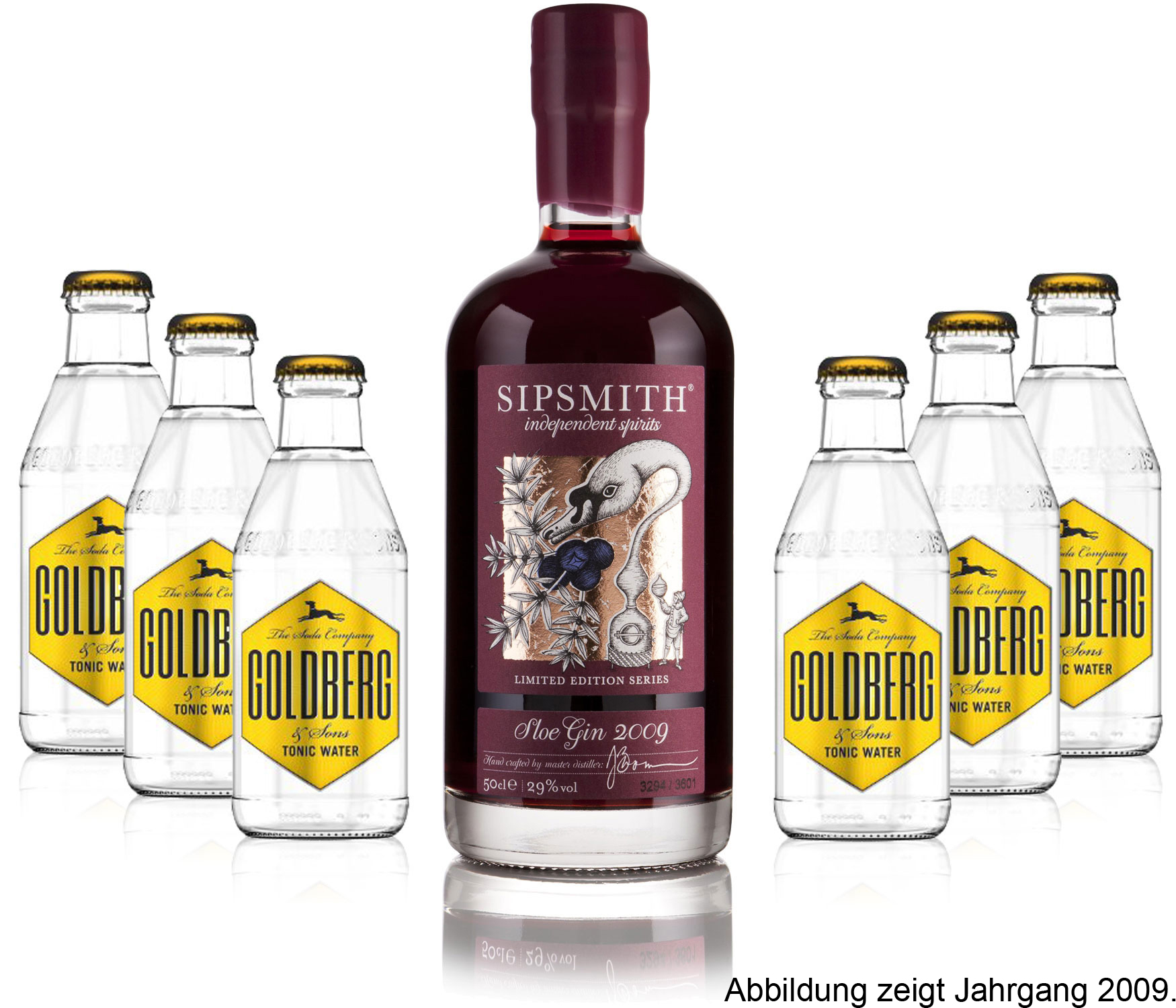 Gin Tonic Set - Sipsmith Sloe Gin (Jahrgang 2015) 0,5l (29% Vol) + 6x Goldberg Tonic Water 200ml inkl. Pfand MEHRWEG -[Enthält Sulfite]