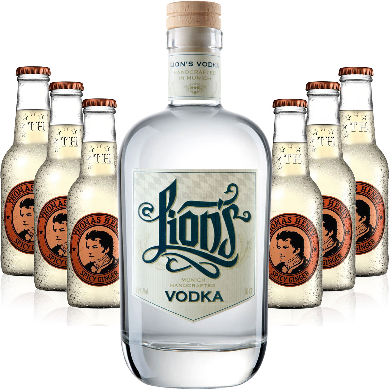 Moscow Mule Set - Lions Vodka 0,7l 700ml (42% Vol) + 6x Thomas Henry Spicy Ginger 200ml - Inkl. Pfand MEHRWEG