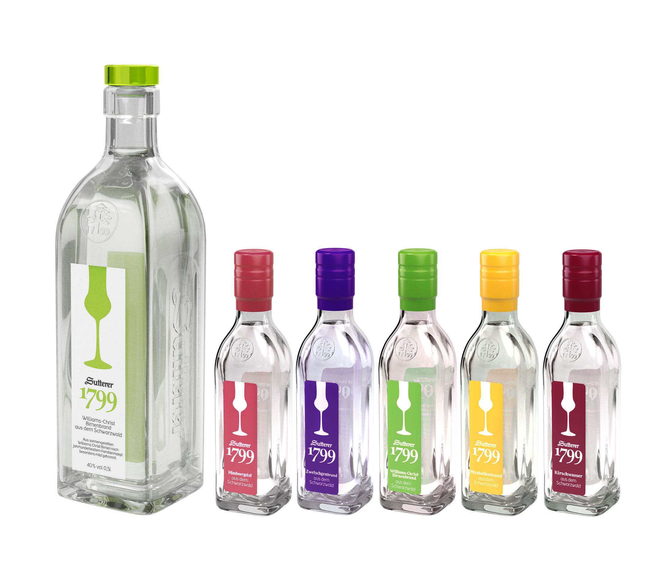 Sutterer 1799 Angebot - Obstbrand Williams-Christ Birnenbrand 0,5L (40% Vol)+ Miniatur tasting Set gratis 5x verschiedene Sorten Obstbrand je 5cl (40% Vol) - [Enthält Sulfite]