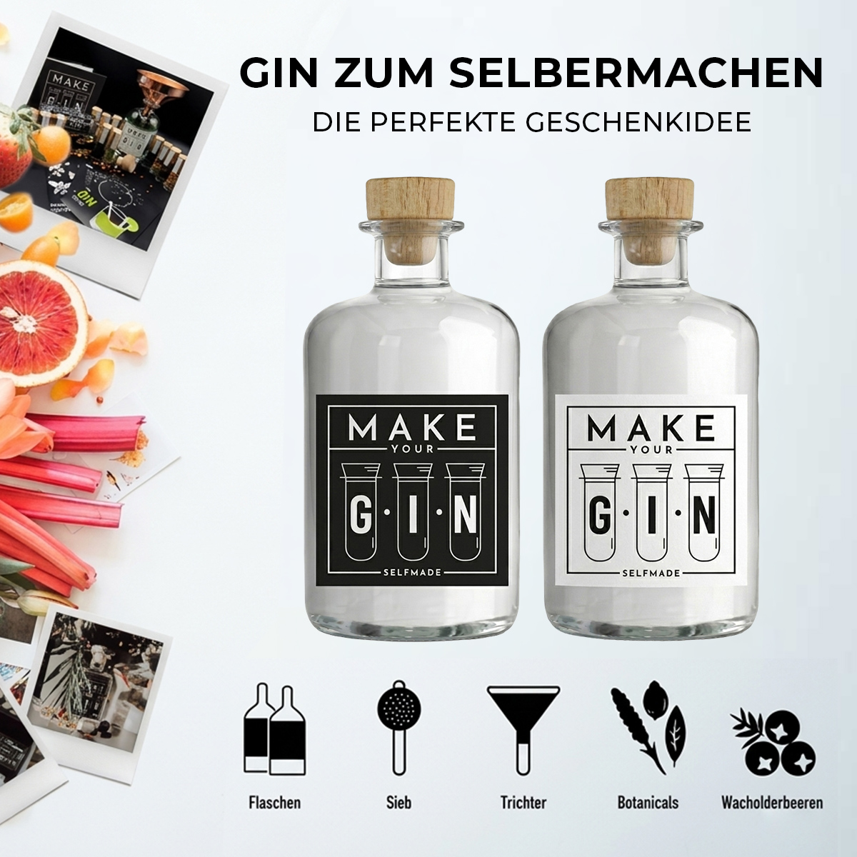 Make You Gin Geschenkset Weiß - 12 Botanicals & 6 Kristallgläsern
