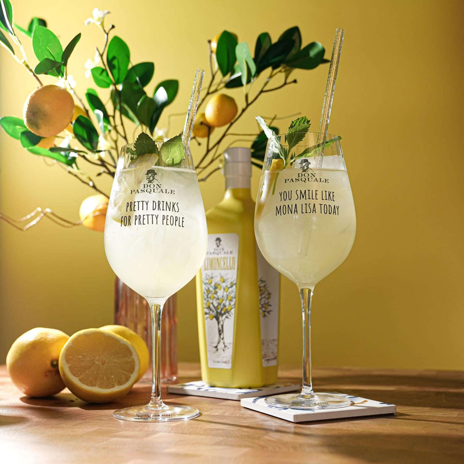 Don Pasquale Weingläser 2er-Set – "You smile like Mona Lisa today", elegante Designgläser mit Spruch