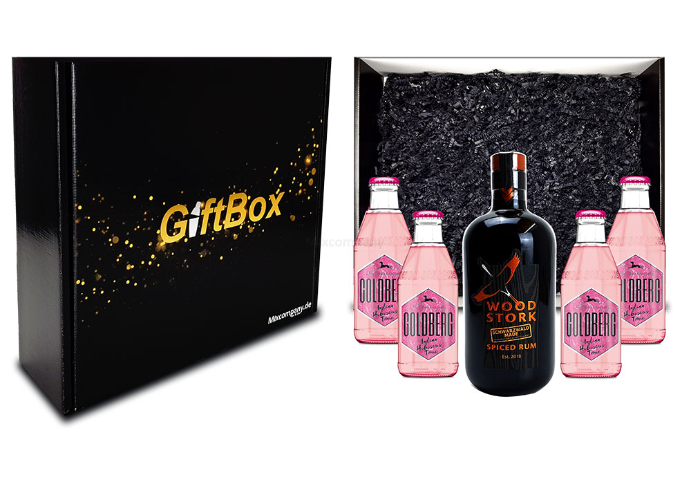 Mixcompany Geschenkset - Wood Stork Rum 0,5L (40%Vol) + 4 x Goldberg Indian Hibiscus Tonic Water 0,2l MEHRWEG inkl. Pfand- Wood Stork Rum Geschenk Set [Enthält Sulfite]