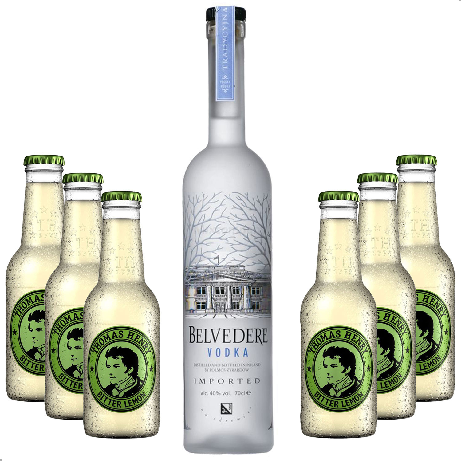 Vodka Lemon Set - Belvedere Vodka 0,7l 700ml (40% Vol) + 6x Thomas Henry Bitter Lemon 200ml - Inkl. Pfand MEHRWEG