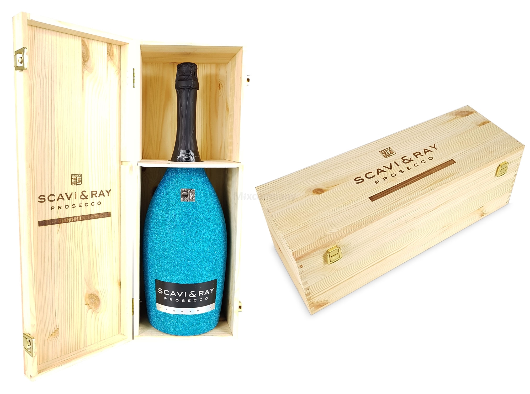 Scavi & Ray Prosecco Spumante Magnum 3l (11% Vol) Bling Bling Glitzerflasche Blau OHNE HOLZKISTE -[Enthält Sulfite]