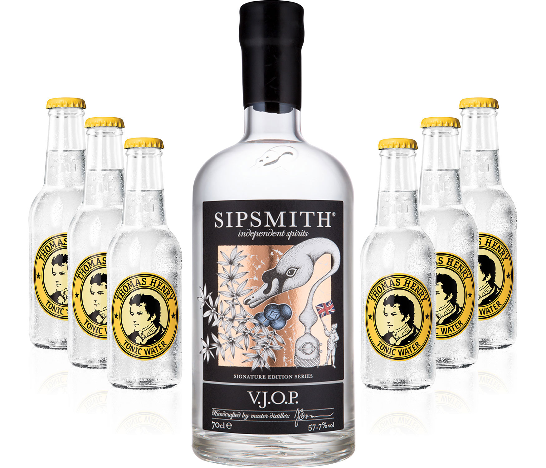 Gin Tonic Set - Sipsmith V.J.O.P. Gin 0,7l 700ml (57,5% Vol) + 6x Thomas Henry Tonic Water 200ml inkl. Pfand MEHRWEG -[Enthält Sulfite]