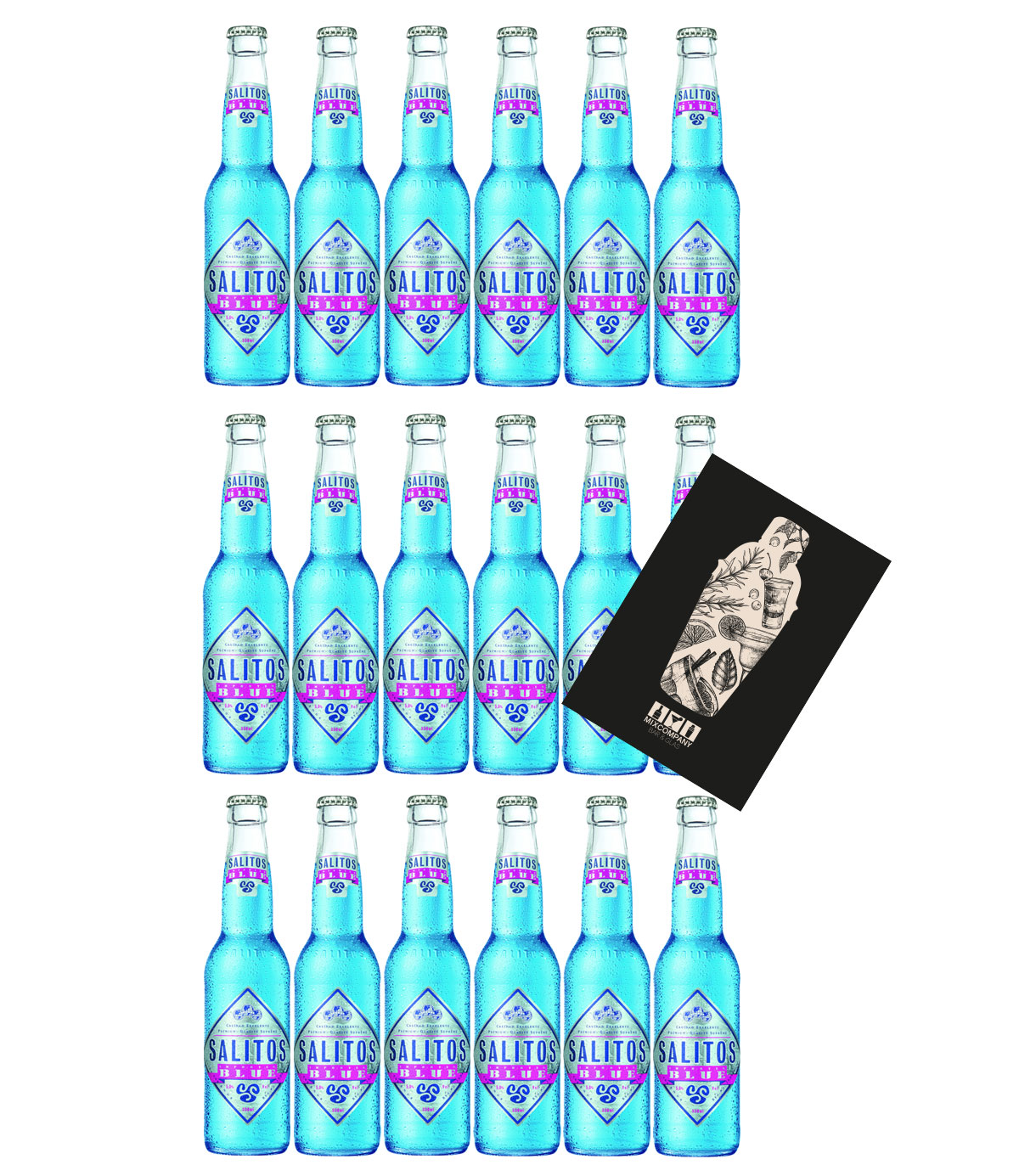 Salitos 18er Set Bier Salitos Blue Beer 18x 0,33L (5% Vol) inkl. Pfand MEHRWEG mit Mixcompany Grußkarte- [Enthält Sulfite]