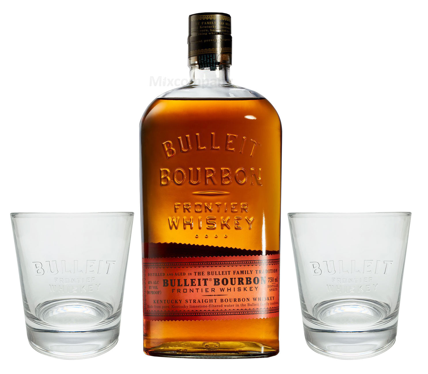 Bulleit Bourbon Frontier Whiskey 0,7l (45% Vol) + 2x Gläser Glas Set- [Enthält Sulfite]