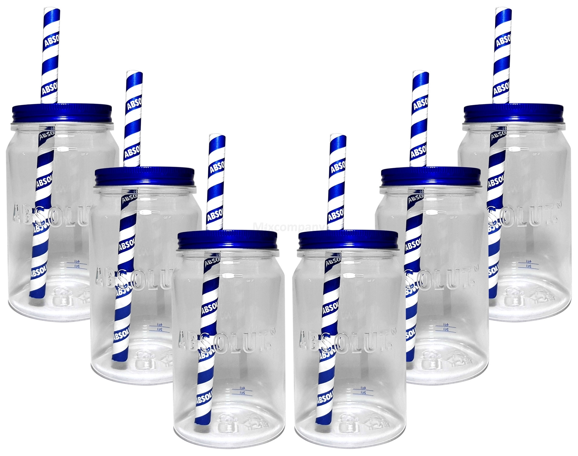 Absolut Vodka Gläserset - 6x Longdrink Lynchburg Glas Gläser aus Kunststoff mit Deckel 2/4cl geeicht + 6x Strohhalme