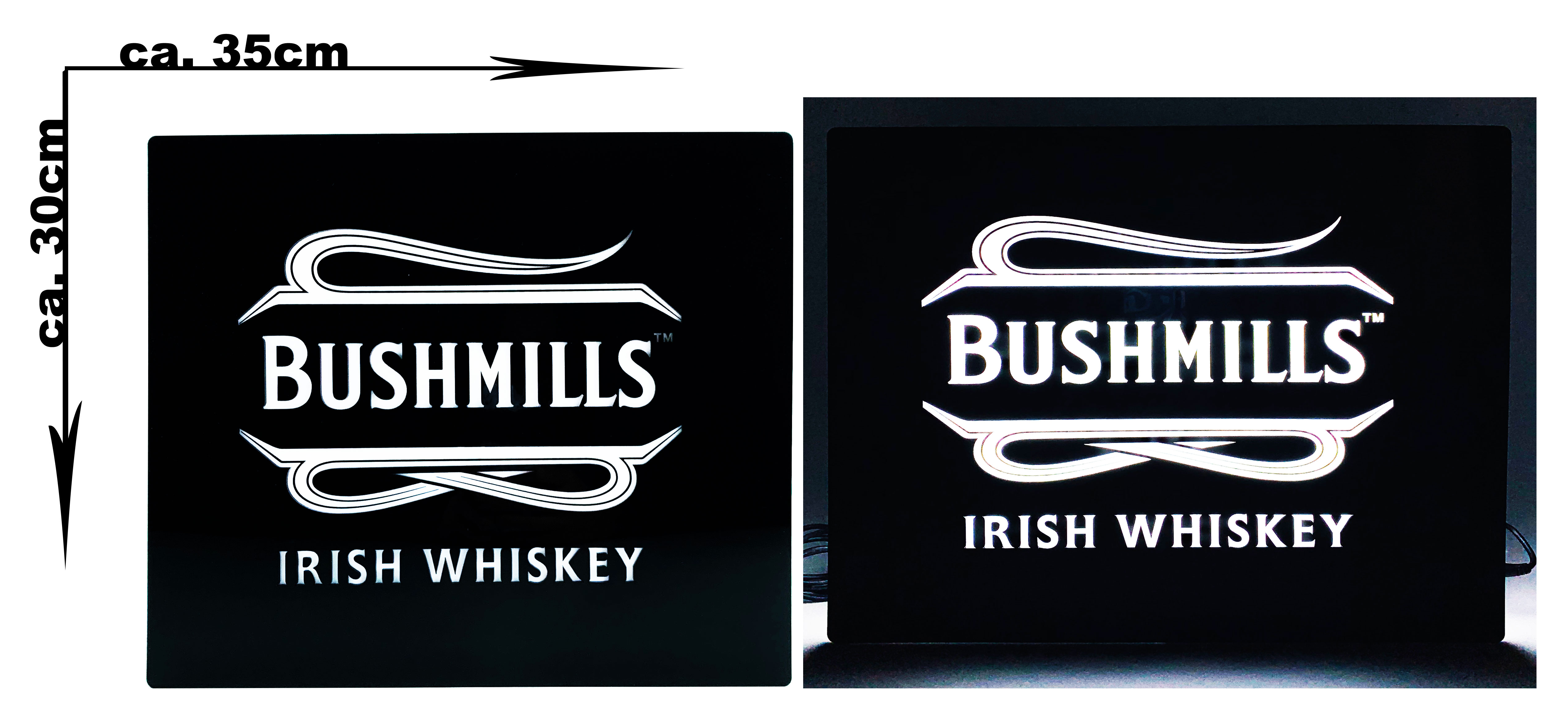 Bushmills Whiskey Whisky Leuchtschild Werbeschild Werbetafel Leuchtreklame LED Beleuchtet mit Netzteil - ca. 30 x 35cm