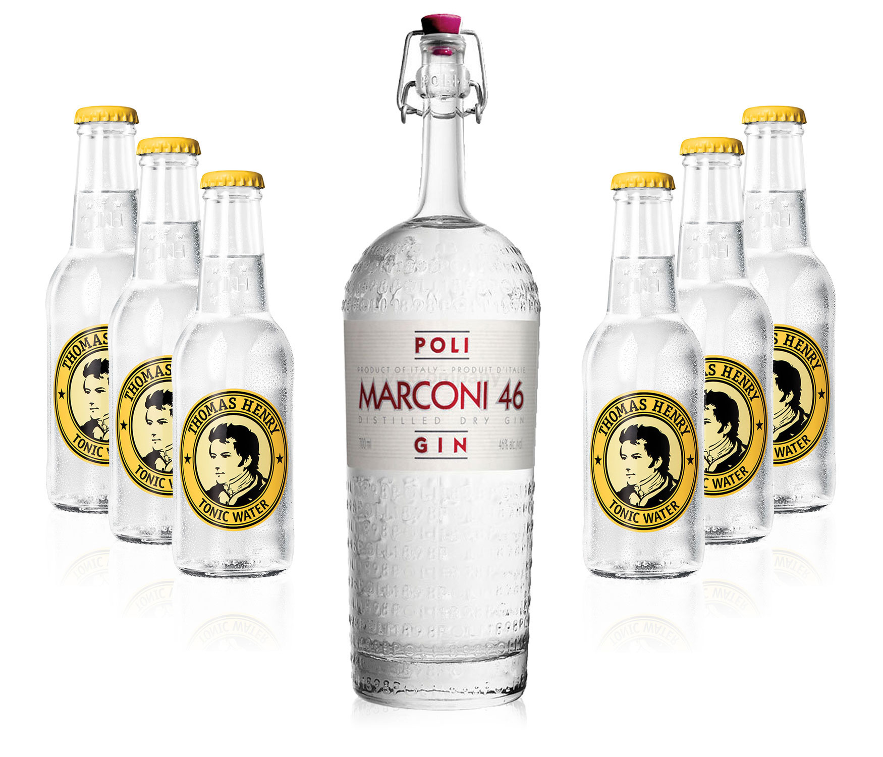 Gin Tonic Set - Marconi 46 Gin 0,7l 700ml (46% Vol) + 6x Thomas Henry Tonic Water 200ml inkl. Pfand MEHRWEG