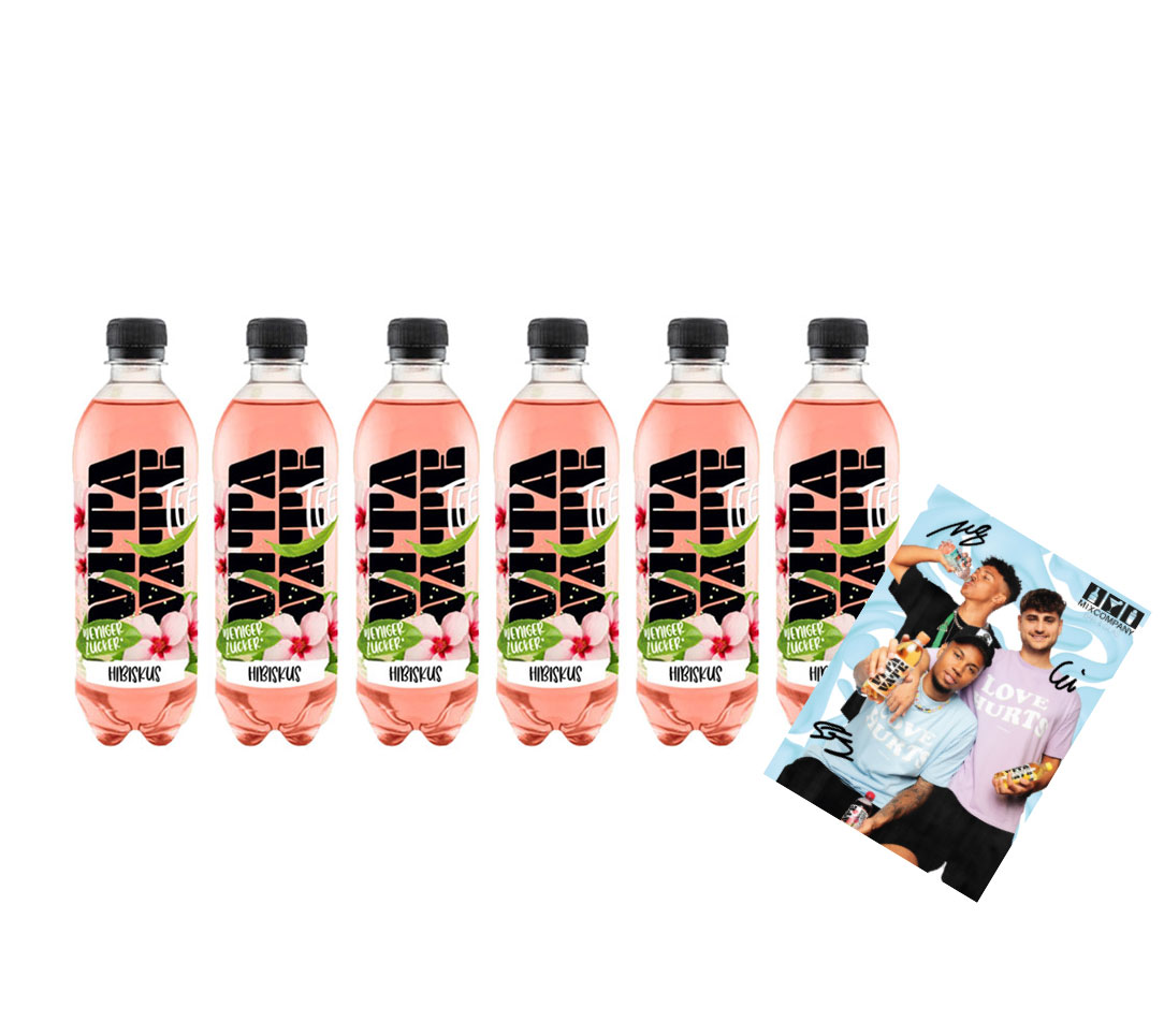 NEUE SORTEN 6er Set Vitavate Hibiskus Tee 6x 0,5L inkl. Pfand EINWEG von Twitch Streamern Elias Sidney Niklas mit digitalisierter Autogrammkarte