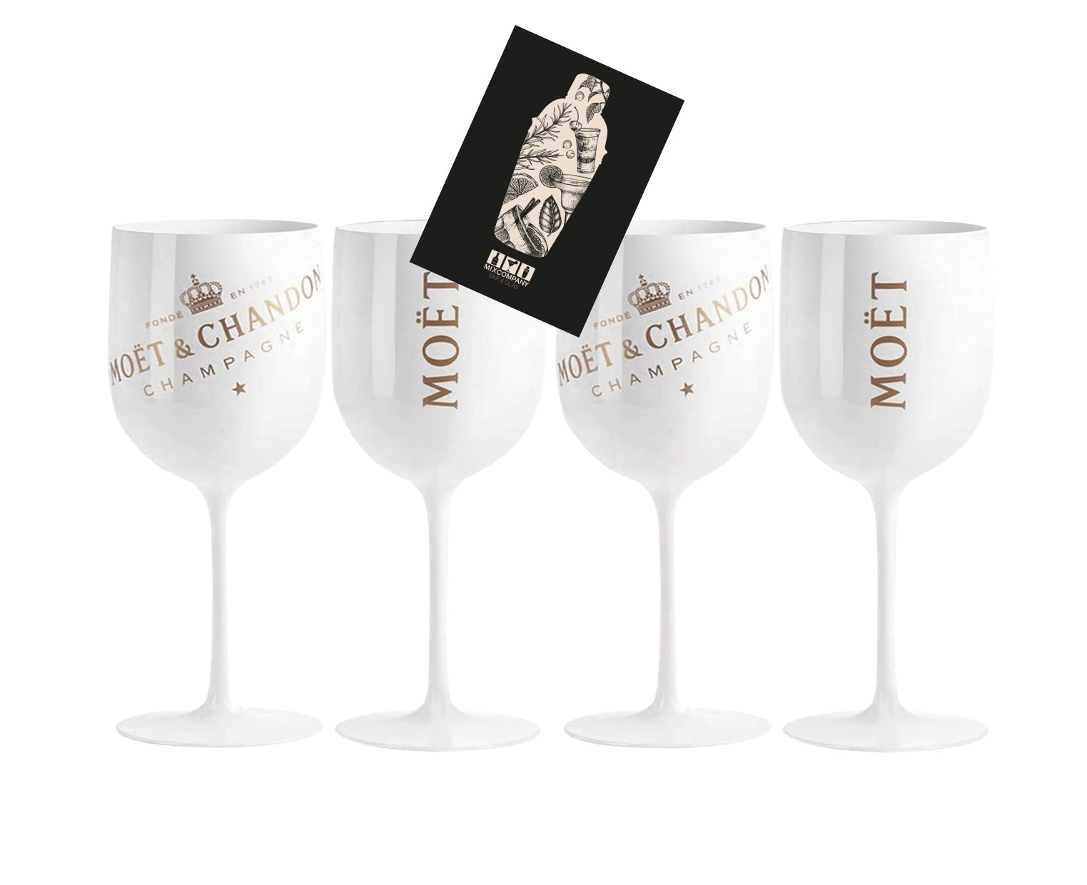 Moet & Chandon 4er Set Ice Imperial Acryl / Hartplastik Glas Champagner Gläser Set in weiß/gold Champagne Kelche
