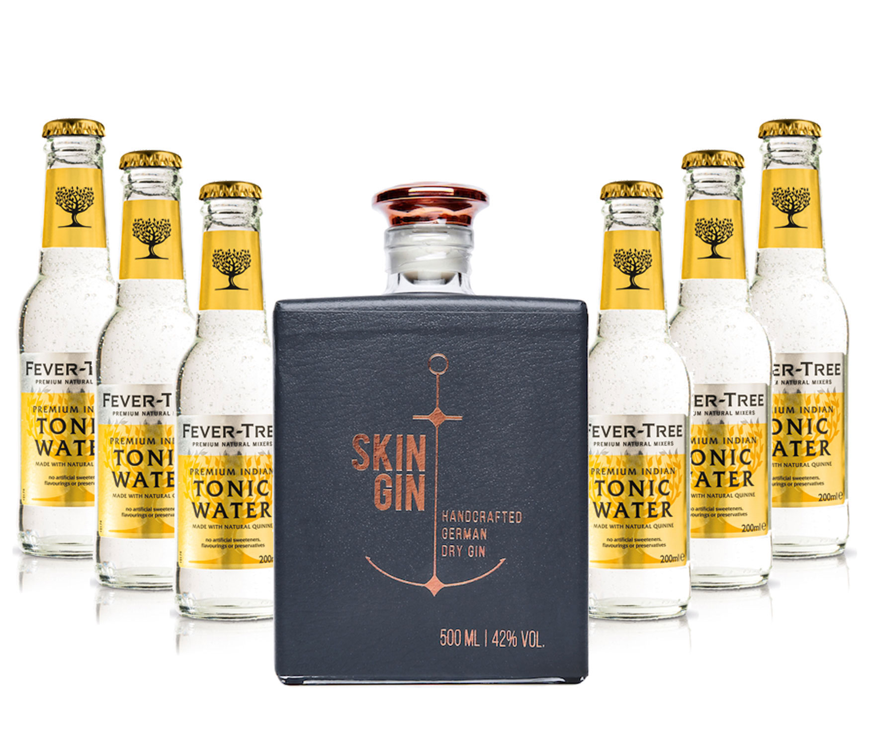 Gin Tonic Set - Skin Gin German Handcrafted Dry Gin 50cl (42% Vol) + 6x Fever Tree Tonic Water 200ml inkl. Pfand MEHRWEG -[Enthält Sulfite]