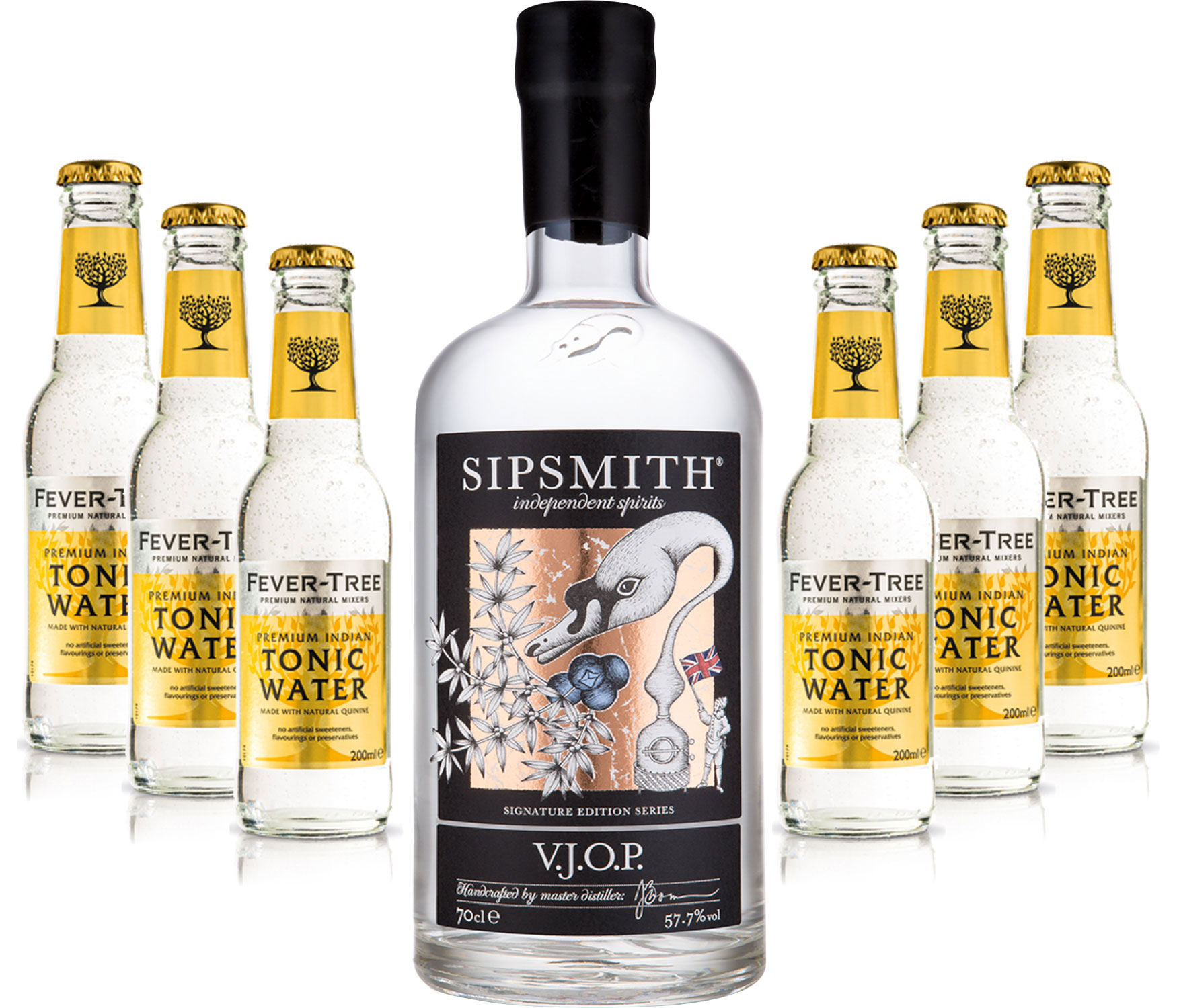 Gin Tonic Set - Sipsmith V.J.O.P. Gin 0,7l 700ml (57,5% Vol) + 6x Fever Tree Tonic Water 200ml inkl. Pfand MEHRWEG -[Enthält Sulfite]