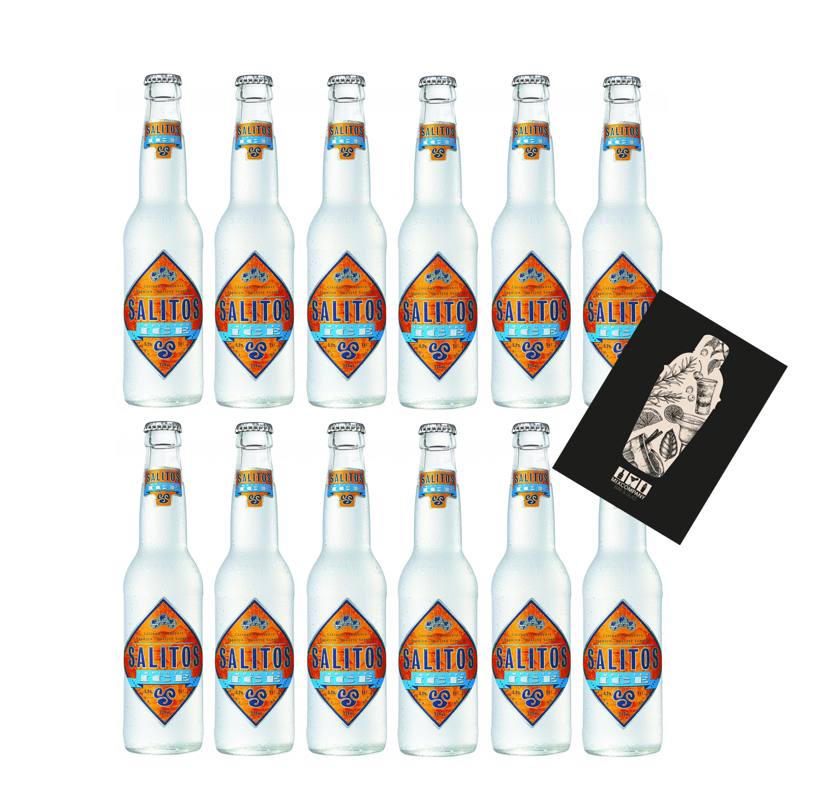 Salitos 12er Set Bier Salitos Ice Beer 12x 0,33L (5,2% Vol) inkl. Pfand MEHRWEG mit Mixcompany Grußkarte- [Enthält Sulfite]