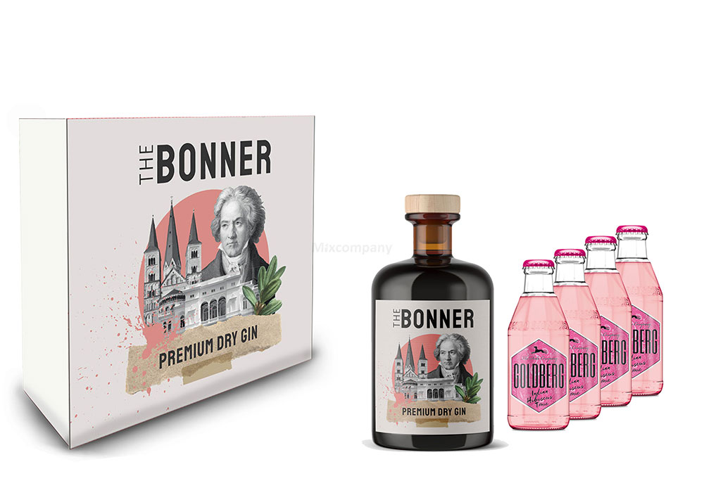 The Bonner Geschenkset - The Bonner Premium Dry Gin 0,5l (41% Vol) + 4x Goldberg Hibiscus Tonic Water 200ml inkl. Pfand MEHRWEG- [Enthält Sulfite]