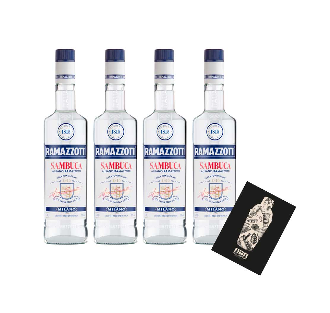 Ramazzotti 4er Set Sambuca 4x 0,7L (38% Vol) Sambuca Likör Liqueur Milano Italy- [Enthält Sulfite]