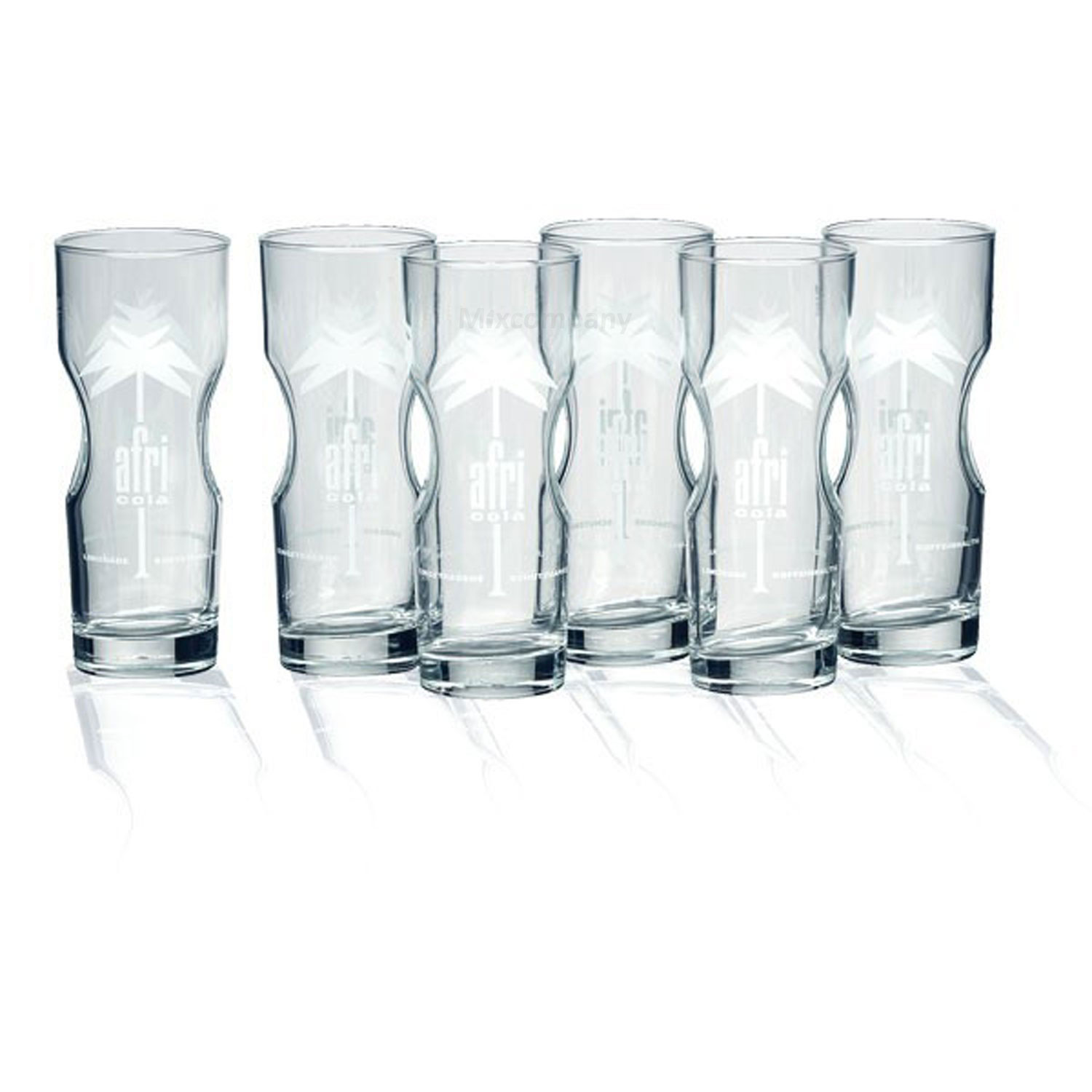 Afri-Cola Exclusive-Tumbler 0,2l Contour Glas Gläser Set - 6x Gläser 0,2l geeicht Kult Cola Longdrinkglas Designglas Palmenlogo Softdrinkglas Bar