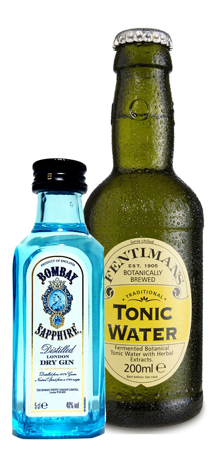 Gin Tonic Probierset - Bombay Sapphire London Dry Gin 50ml (40% Vol) + Fentimans Tonic Water 200ml inkl. Pfand MEHRWEG