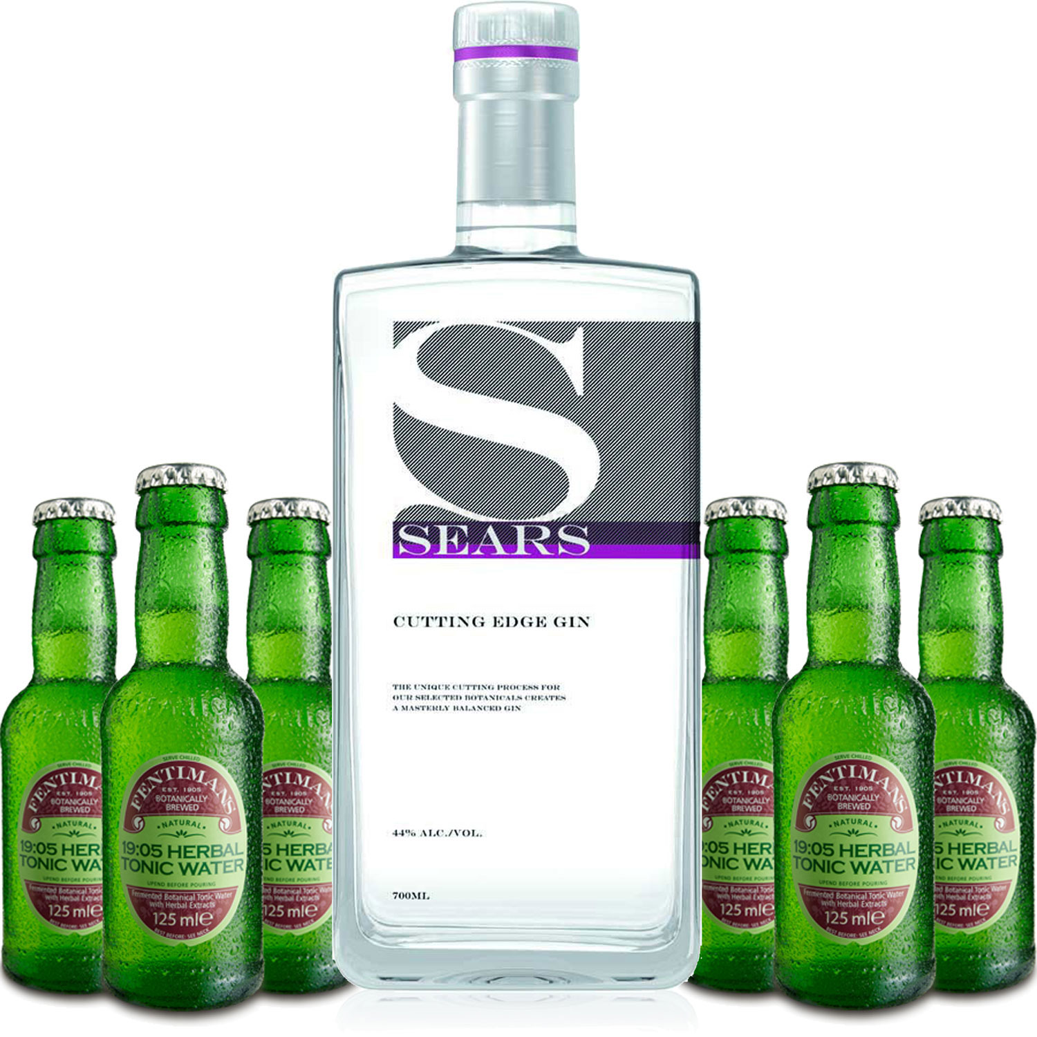 Gin Tonic Set - Sears Cutting Edge Gin 0,7l 700ml (44% Vol) + 6x Fentimans Herbal Tonic Water 200ml inkl. Pfand MEHRWEG