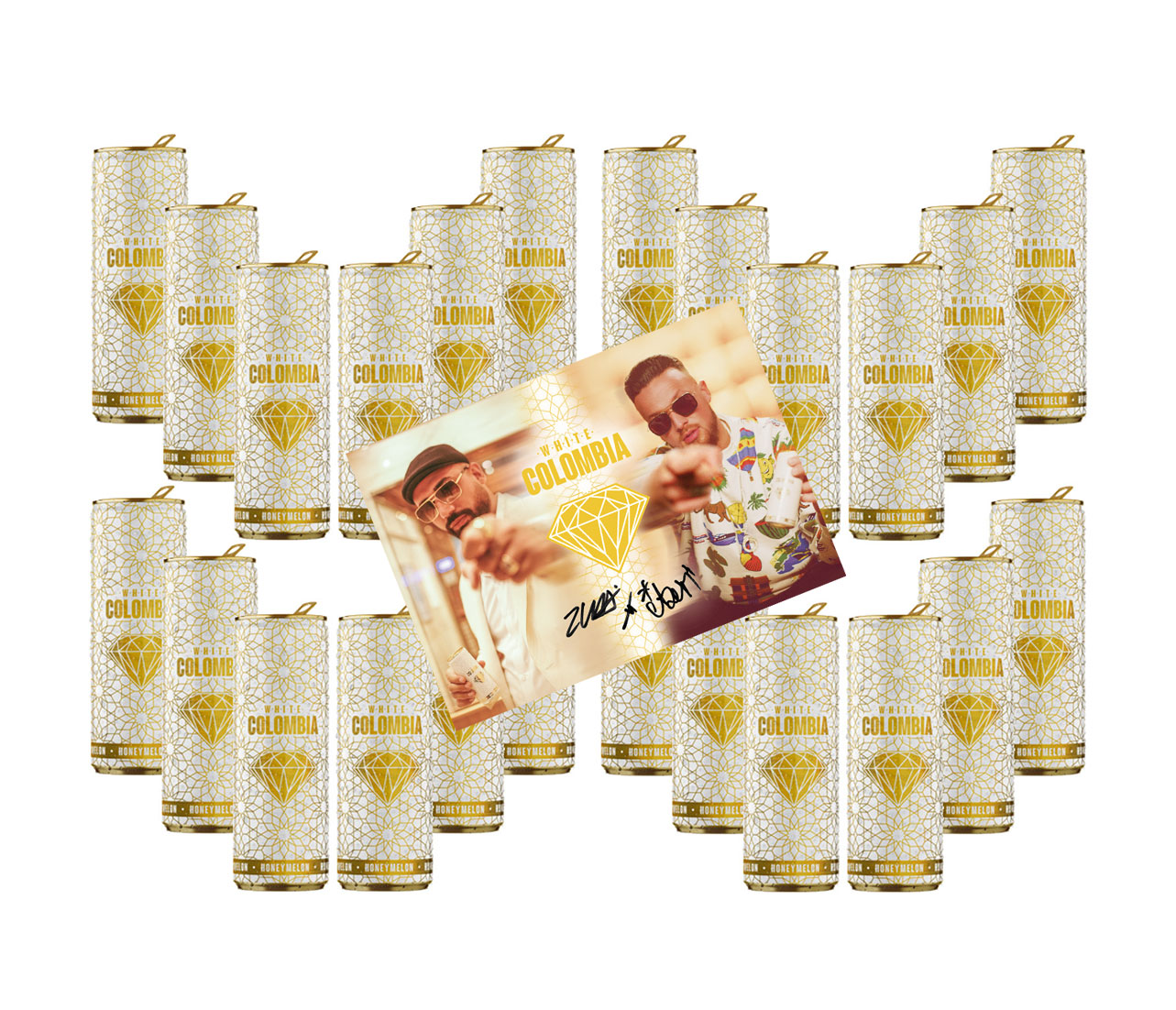 White Colombia Honeymelon 24er Set - Erfrischungsgetränk mit Honigmelonen Geschmack - 24x 250ml mit digitalisierter Autogrammkarte inkl. Pfand EINWEG