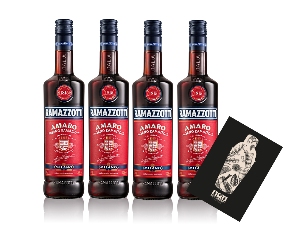 Ramazzotti 4er Set Amaro 1815 0,7L (30% vol) Kräuterlikör aus Italien  Milano - [Enthält Sulfite] | 13291