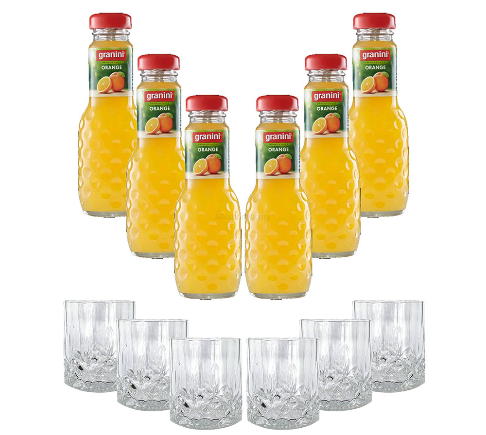 Mixcompany Set - 6x Tumbler Glas Kristall Optik + 6er Set Granini Orange 0,2L Saft inkl. Pfand MEHRWEG