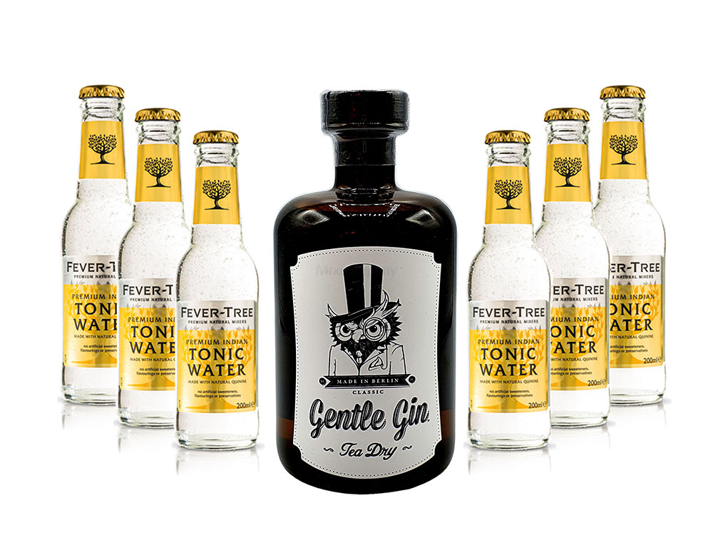 Gin Tonic Set - Gentle Gin Tea Dry 0,5l (47% Vol) + 6x Fever-Tree Indian Tonic Water 200ml inkl. Pfand MEHRWEG -[Enthält Sulfite]