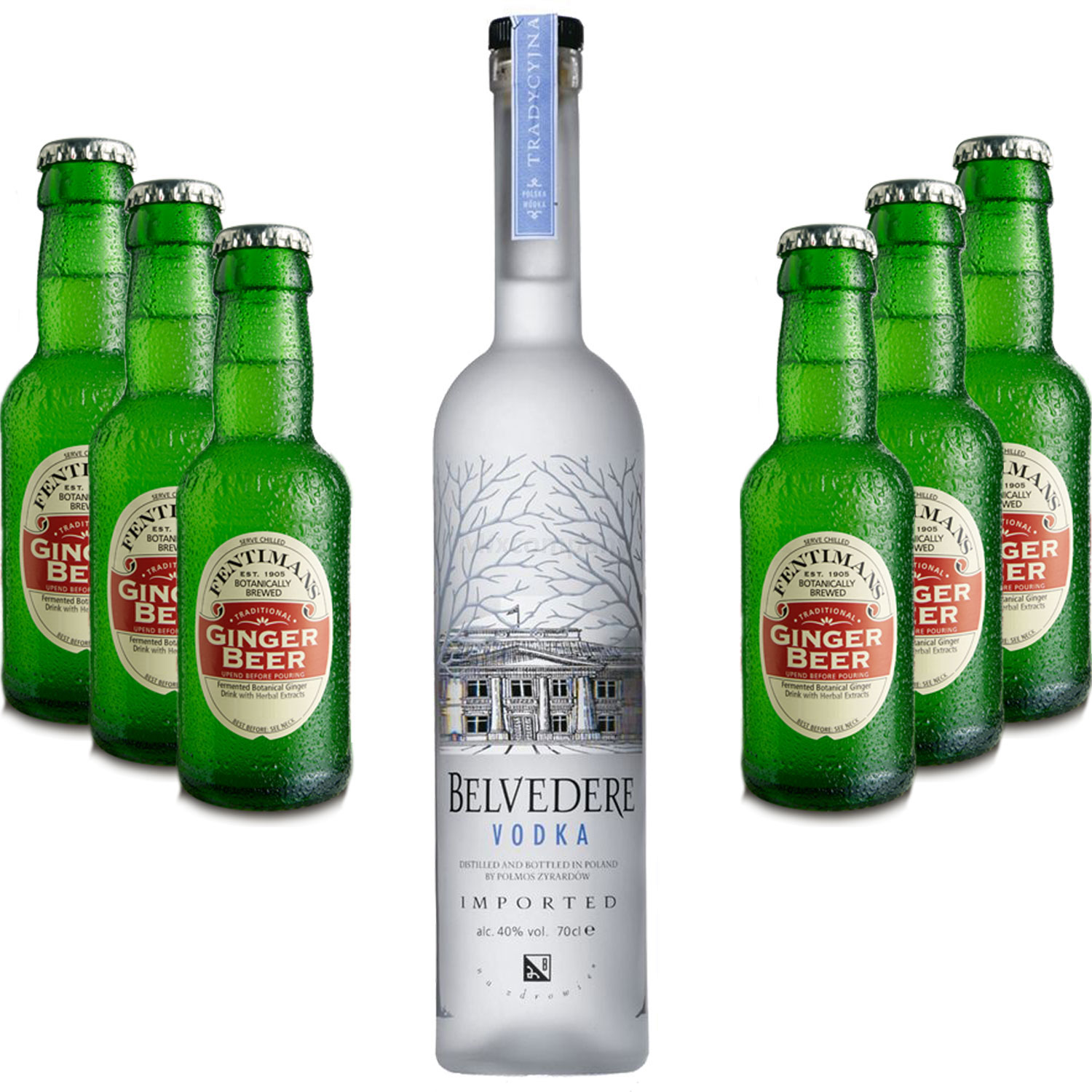 Moscow Mule Set - Belvedere Vodka 0,7l 700ml (40% Vol) + 6x Fentimans Ginger Beer 200ml - Inkl. Pfand MEHRWEG