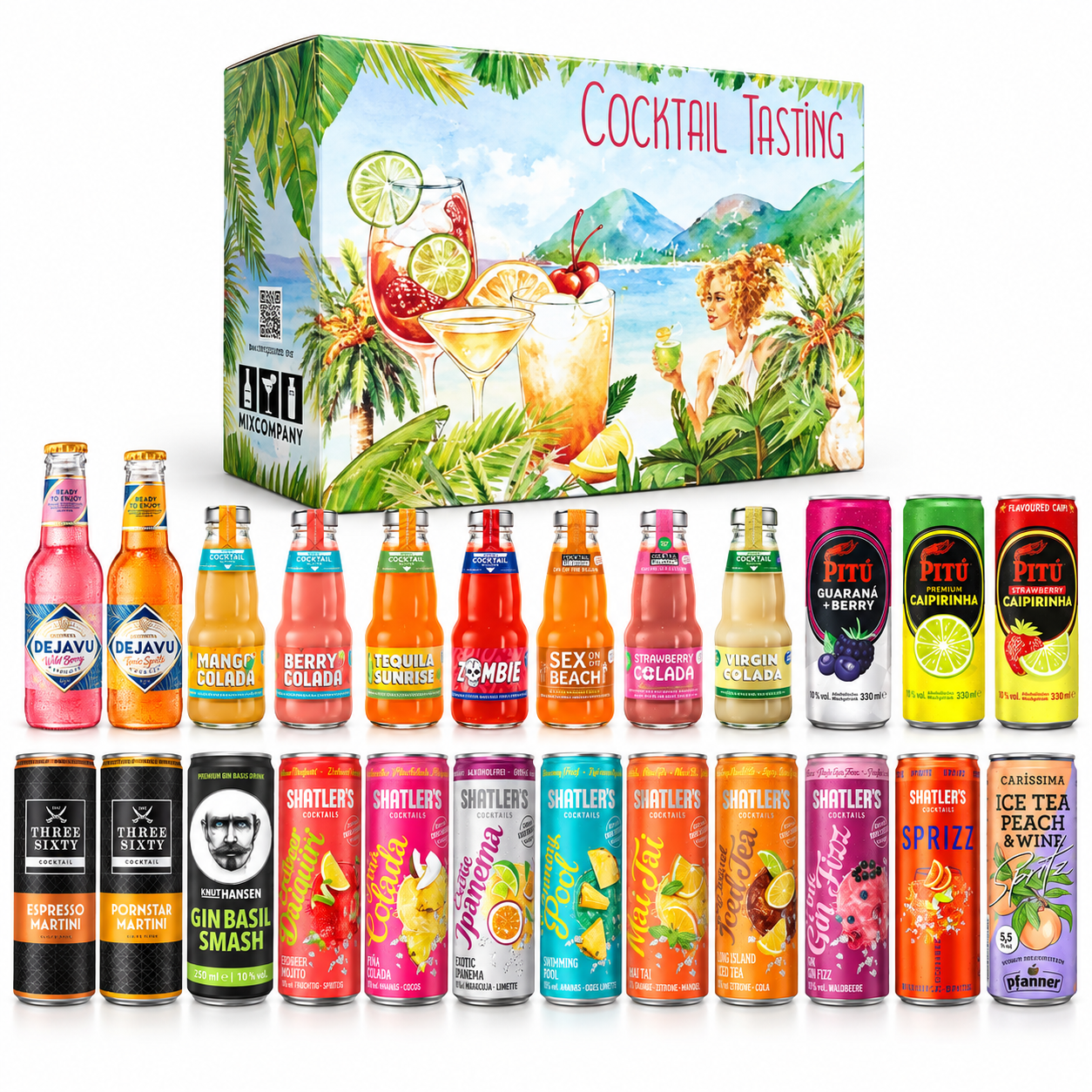 Cocktail Adventskalender – 24x Ready-to-Drink Cocktails von Shatler’s, Three Sixty, Knut Hansen, Pitú, Cocktail Plant, Dejavu & Pfanner | Premium Probier-Set | Cocktail Adventskalender
