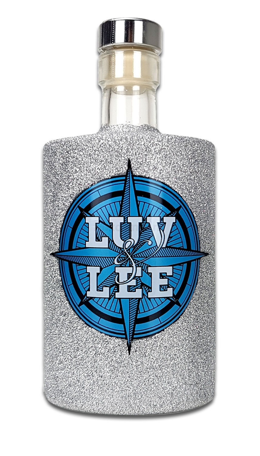Luv & Lee Hanseatic Dry Gin aus Hamburg 0,5l (43% Vol) - Bling Bling Glitzerflasche in silber