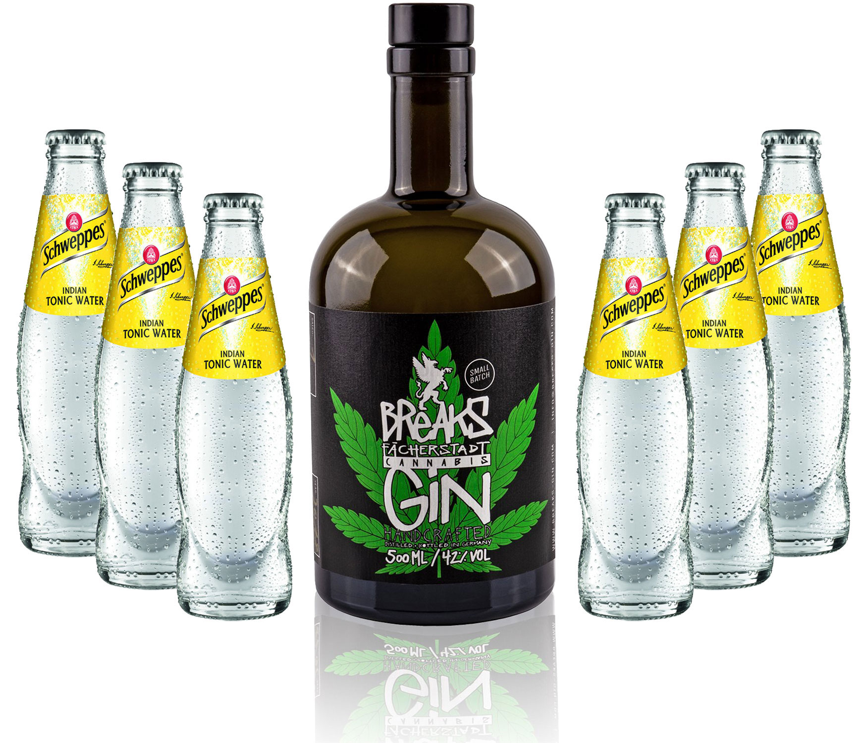 Gin Tonic Set - Breaks Cannabis Gin 50cl (42 % Vol) + 6x Schweppes Tonic Water 200ml inkl. Pfand MEHRWEG -[Enthält Sulfite]
